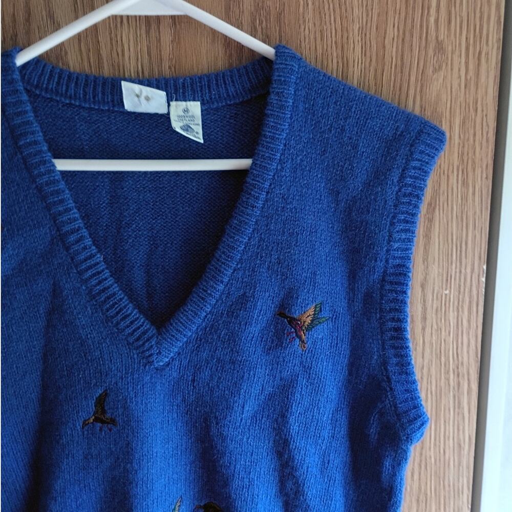 Vintage Cobalt Blue Shetland Wool Sweater Vest Medium Game Bird Sporting Lodge - Picture 8 of 10